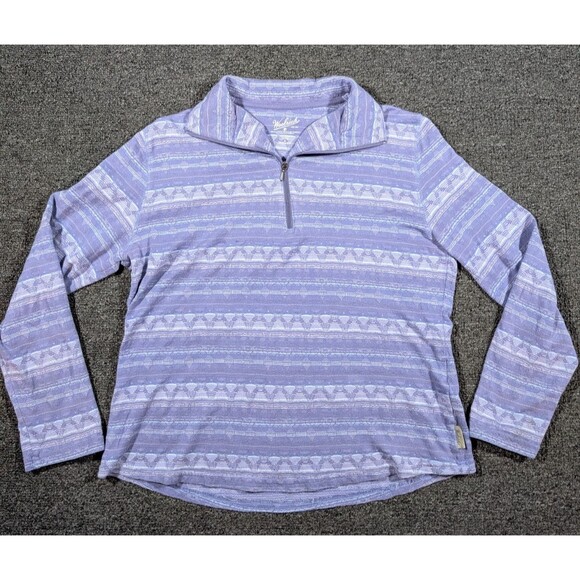 Woolrich Womens Petite M Purple Striped 1/4 Zip Shirt Lightweight Sweater Top - Picture 2 of 7